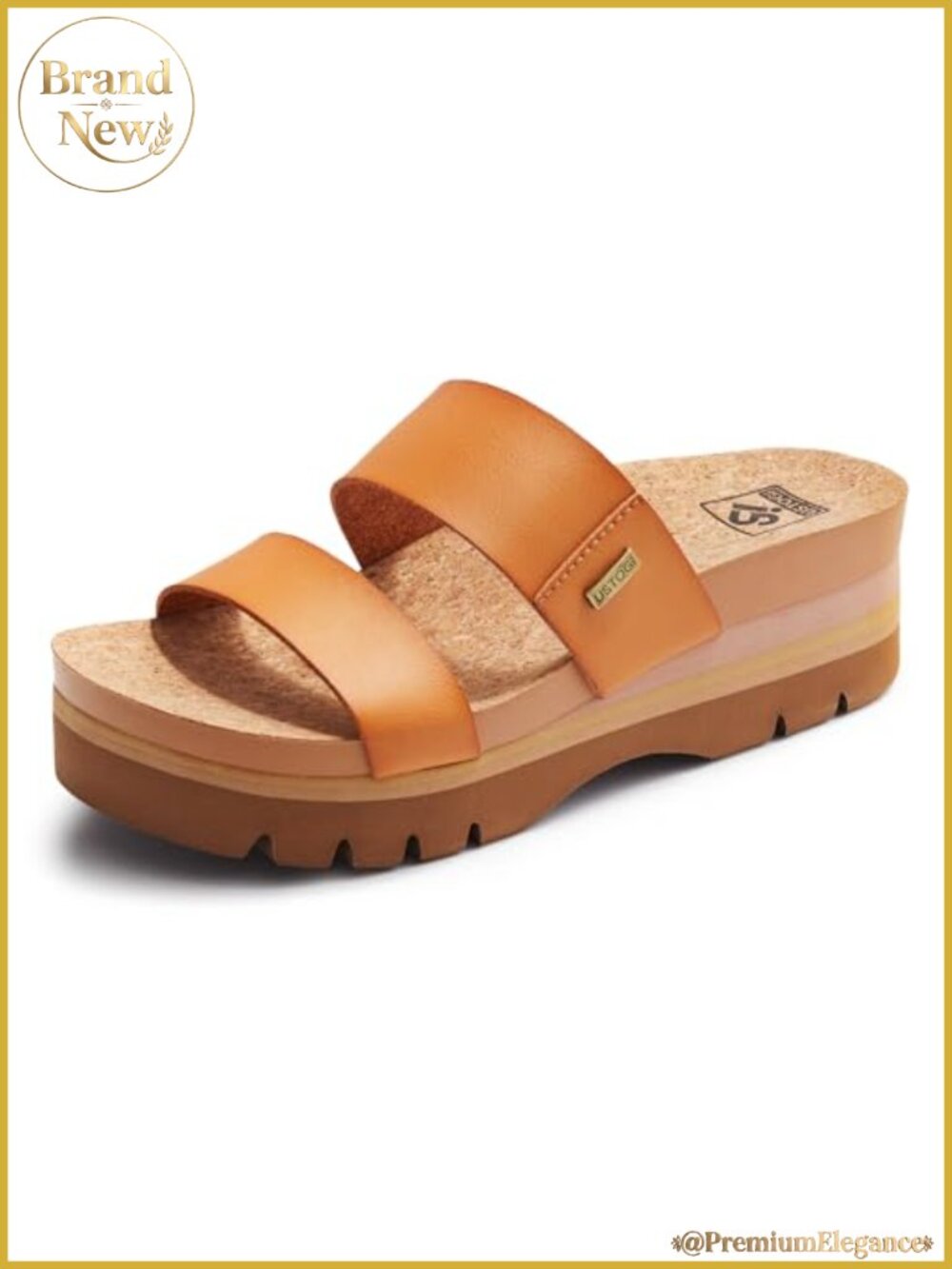 Platform Sandals Arch Support Cork Footbed Slides 2 Strap Vegan Leather
